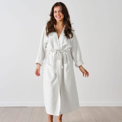 Linen House Keaton Bathrobe Waffle Weave White