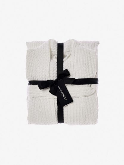 Linen House Keaton Bathrobe Waffle Weave White - Image 4
