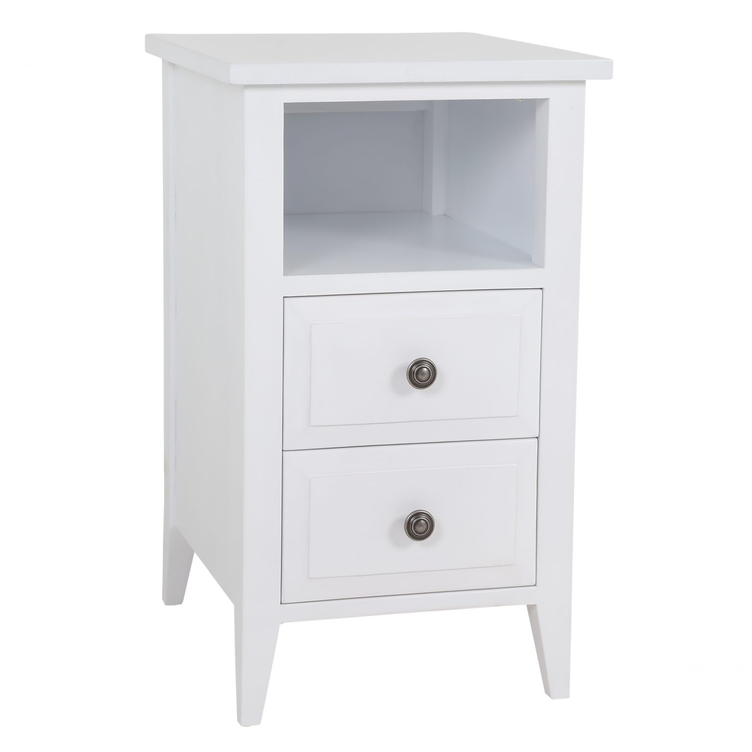 Skinny Hampton 2 Drawer White Bedside Table