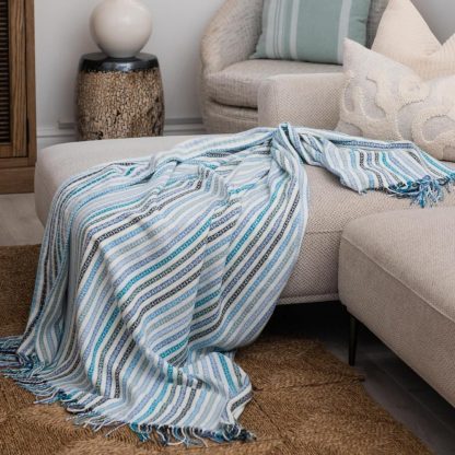 Throw Lyric Candy Stripe Navy/Aquamarine