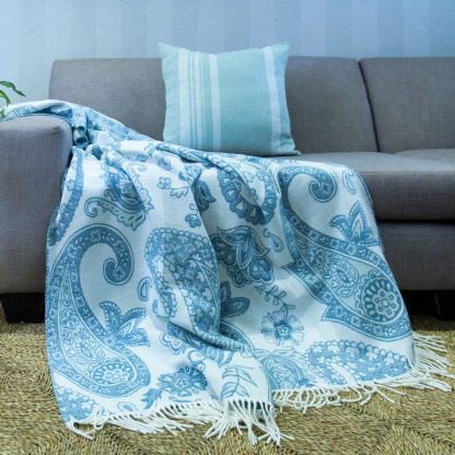 Throw Paisley Blue/Eggshell