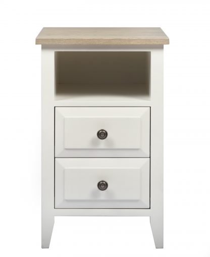 Skinny Hampton 2 Drawer Bedside Table White/Ash Grey Top