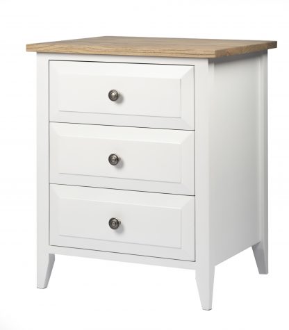 Hampton Bedside Table 3 Drawer White with Ash Top