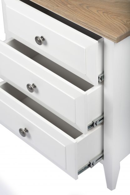Hampton Bedside Table 3 Drawer White with Ash Top - Image 3
