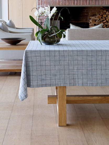 Oxford Grid Table Linen- Light Blue
