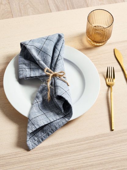 Oxford Grid Table Linen- Navy - Image 2
