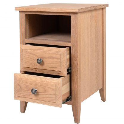 Hampton Oak Bedside Table Skinny 2 Drawer - Image 3