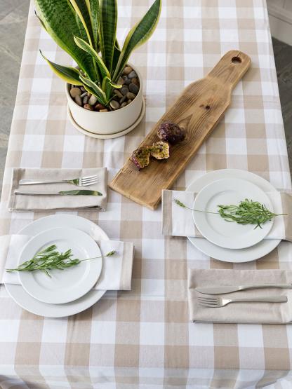 Revana Check Table Linen- Stone - Image 3