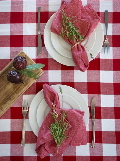 Revana Chambray Table Linen- Red - Image 2