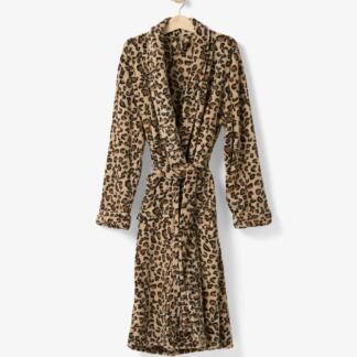 Linen House Plush Bathrobe Caramel Leopard